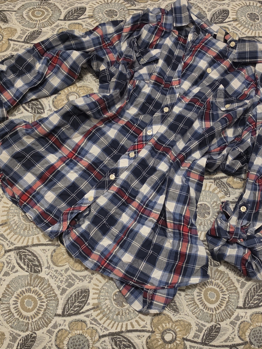 Torrid Blue, Red, White Button Up